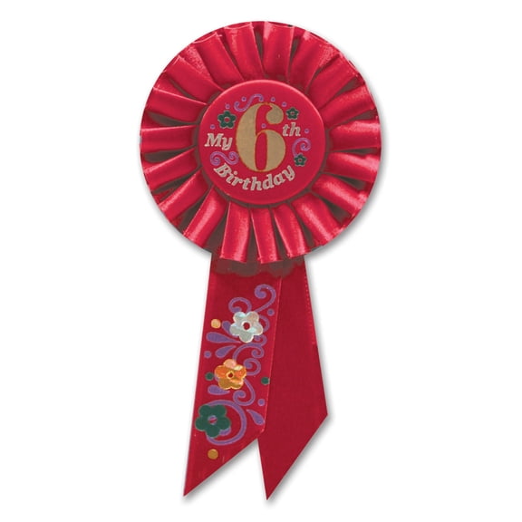 Beistle Pack of 6 Red "My 6th Birthday" Party Rosette Ribbons 6.5"