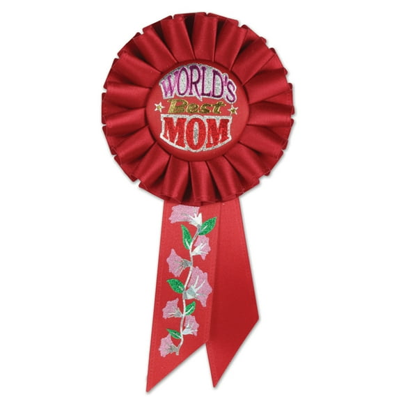 Beistle Pack of 6 Red and Pink "World's Best Mom" Mother's Day Celebration Party Rosette Ribbons