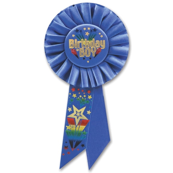 Pack of 6 Royal Blue "Birthday Boy" Party Celebration Rosette Ribbons 6.5"