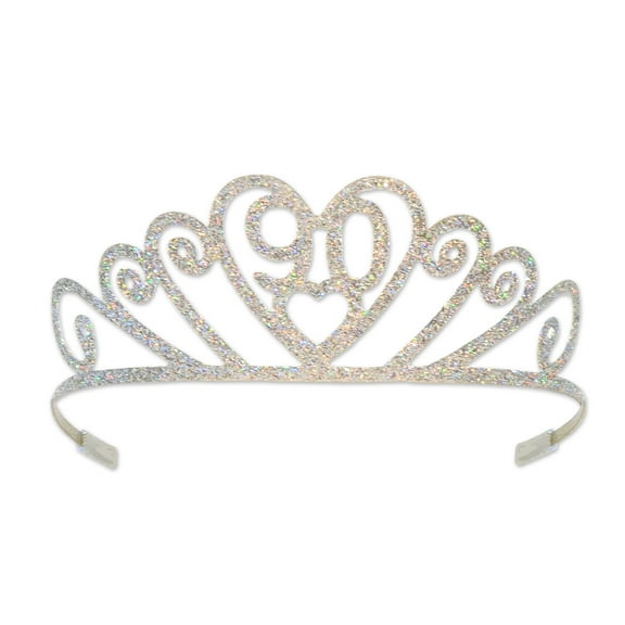 Beistle Pack of 6 Silver Glittered Birthday Tiaras 10"