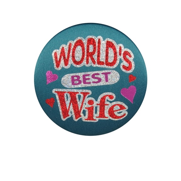 Beistle Pack of 6 Teal "World's Best Wife" Decorative Satin Buttons 2"