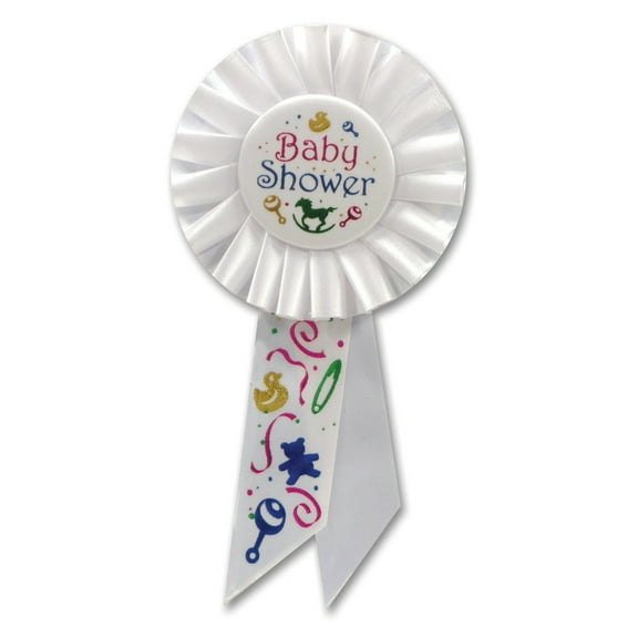 Pack of 6 White "Baby Shower" Party Celebration Rosette Ribbons 6.5"
