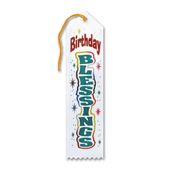 Pack of 6 White "Birthday Blessings Award" Decorative Award Ribbon Bookmarks 8"