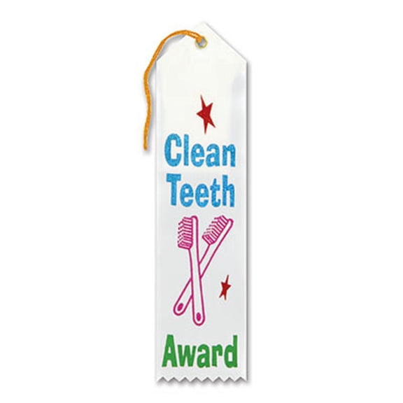 Pack of 6 White "Clean Teeth Award" School Award Ribbon Bookmarks 8"