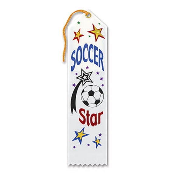 Pack of 6 White "Soccer Star Award" School Award Ribbon Bookmarks 8"