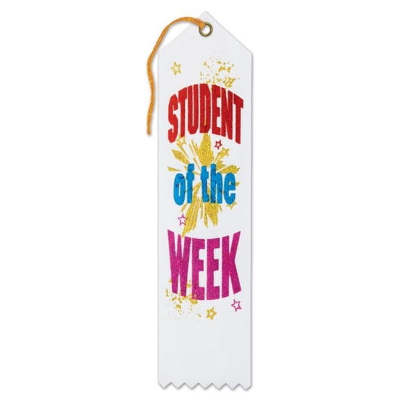 Beistle Student of The Week Award Ribbons - 8" - White - Set of 6
