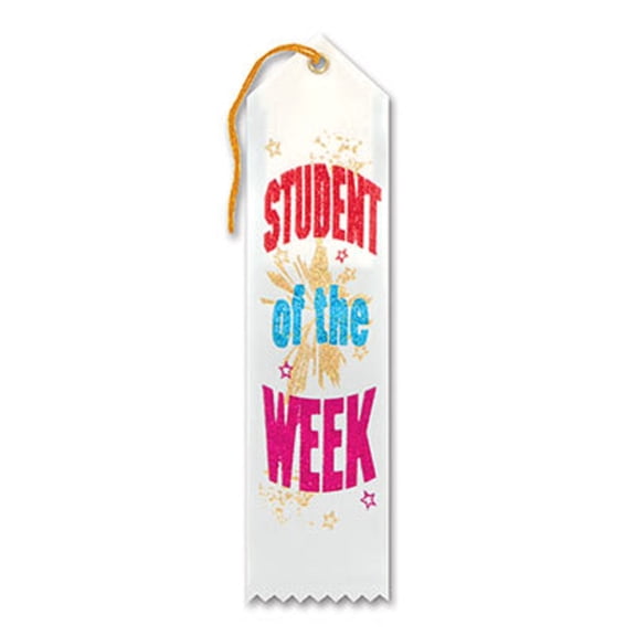 Pack of 6 White "Student Of The Week Award" School Award Ribbon Bookmarks 8"