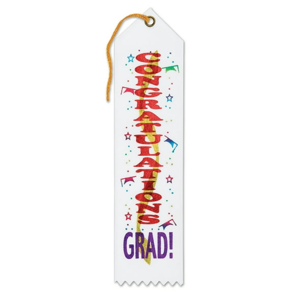 Pack of 6 White and Red "Congratulations Grad" Graduation Award Ribbon Bookmarks 8"