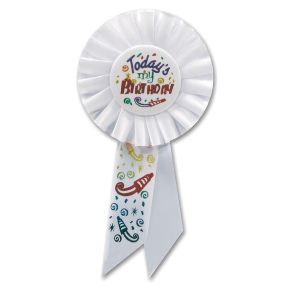Beistle Pack of 6 White and Red "Today's My Birthday" Celebration Party Rosette Ribbons 6.5"