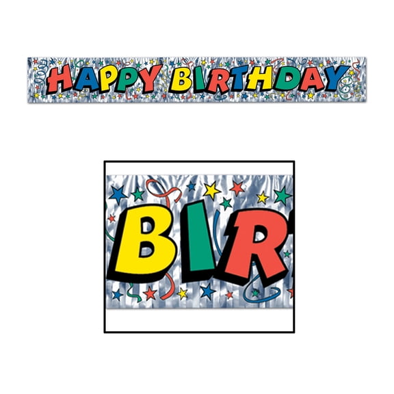 Beistle Party Metallic Happy Birthday Fringe Banner 8" X 5' - 12 Pack (1 Per Package)