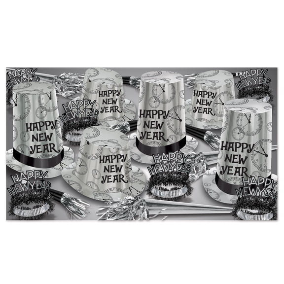 Beistle The Final Count Down Stylish Silver and Black New Year's Eve Party Kit for 50 People