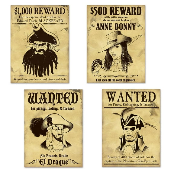48 Pack Beistle Pirate Wanted Party Sign Cutouts