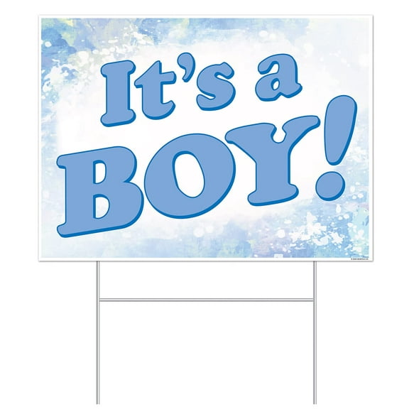Beistle Plastic It's A Boy Yard Metal Stakes-Baby Shower Gender Reveal Party Decorations-Birth Announcement Outdoor Lawn Sign, 11.5" x 15.5", Light Blue/White