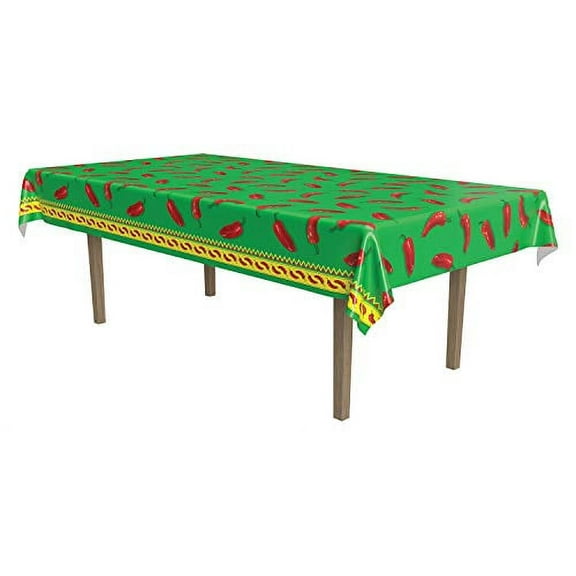 Beistle Plastic Chili Pepper Tablecover for Rectangle Cinco De Mayo Table Cloth Fiesta Party Supplies, Green/Red/Yellow