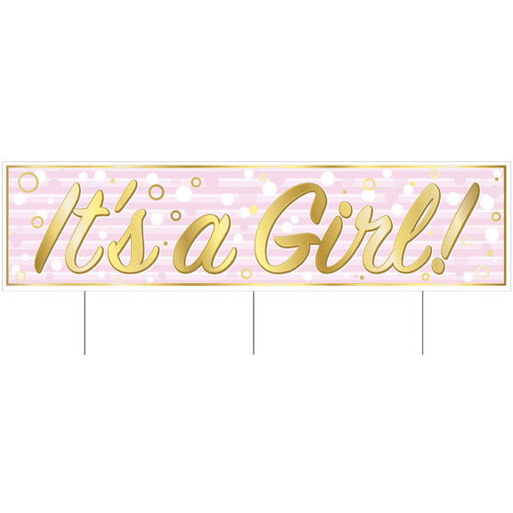 Beistle Plastic Jumbo It's A Girl! Baby Shower Yard Sign With Stakes Outdoor Lawn Decorations