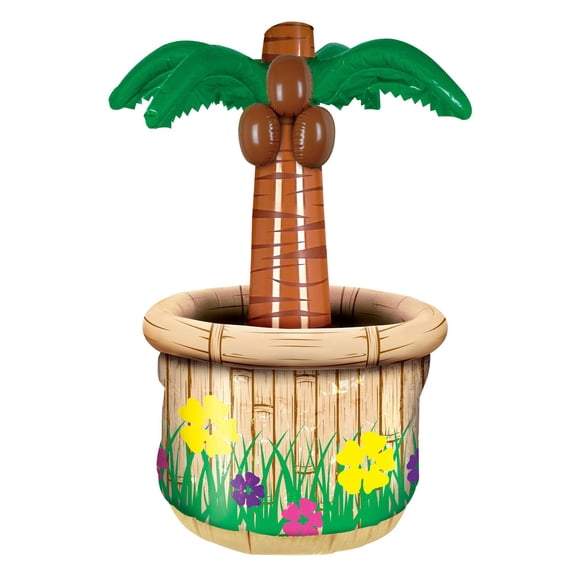 Beistle Plastic Novelty Inflatable Palm Tree Drink Beverage Cooler for Indoor Outdoor Luau Tropical Beach Theme Parties Hawaiian Birthday Decorations, 18" x 28", Multicolored