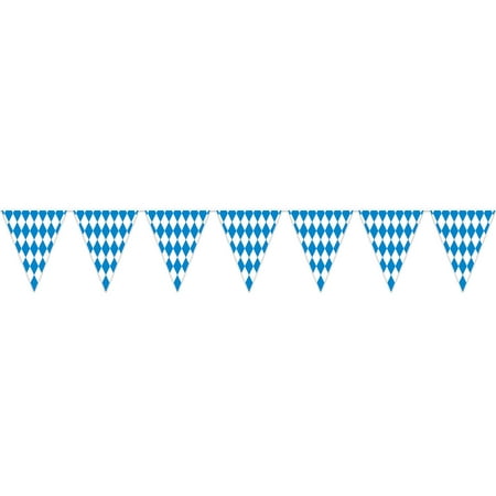 Beistle Plastic Oktoberfest Bavarian Pennant Banner for German Theme Party Supplies, 11" x 12', Blue/White