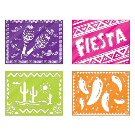Beistle 56414 Plastic Fiesta Picado Style Placemats - Pack of 12