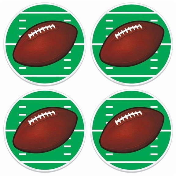 Beistle Plastic Placemats, Set of 4 Round Sports-Themed Table Mats for Parties, Birthdays, Banquets, and Game Day Events, Clear with Printed Football Design, 13, Brown/Green/White