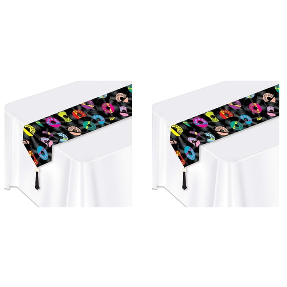 Beistle Printed Paper Rock and Roll Table Runners with Tassels 2 Piece 50's Tableware Music Party Supplies, 11" x 6', Multicolored
