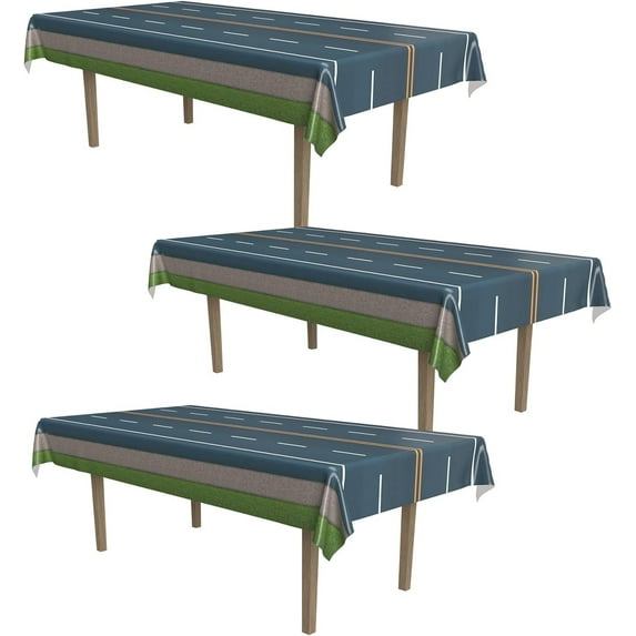 Beistle Road Tablecovers, 54 x 108, 3 Pieces Plastic Table Cloth, Car Birthday Party Supplies, Road Table Cloth, Rectangular Table Cloth, Race Car Decorations, Birthday Table Decor