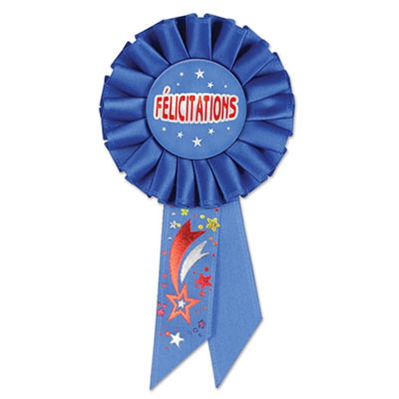 Set of 6 Blue Felicitations (Congratulations) Rosette Ribbon 6.5"
