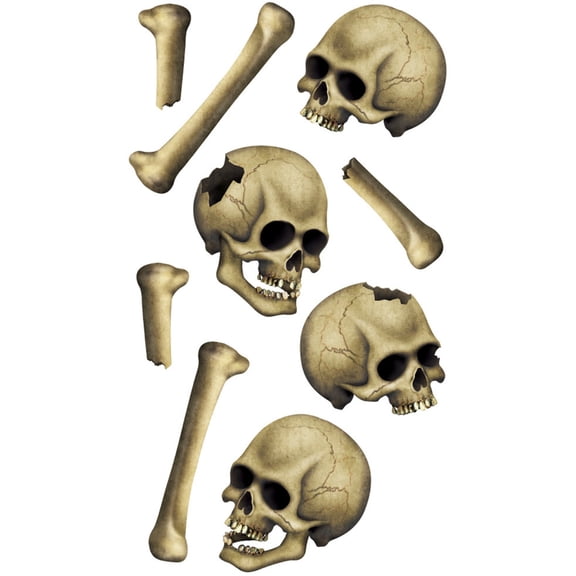 Set Of 9 Skull And Bones Peel 'N Place Party Wall Clings Decoration 12" - 24"