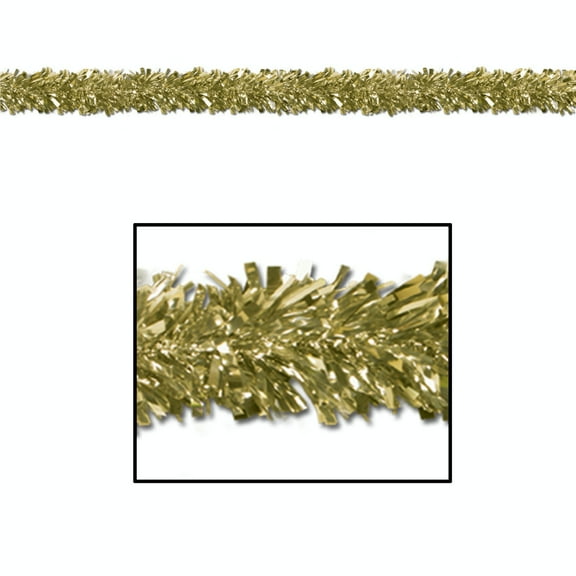 Beistle Set of 12 Festive Metallic Gold Foil Tinsel 6-Ply Christmas Garlands 15' - Unlit
