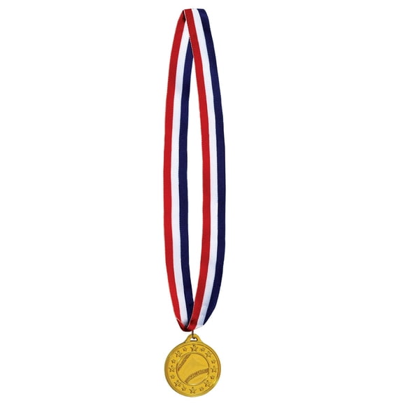 Beistle Set of 12 Red, White, and Blue Ribbon with Golden Baseball Medal - 30