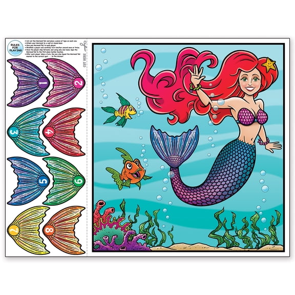 Beistle Set of 24 Pin the Tail on the Mermaid Party Game 18.75"