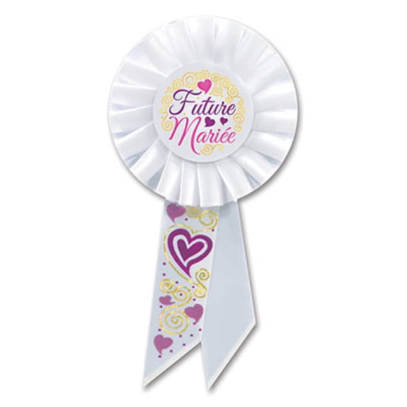 Set of 6 White Future Mariee (Bride To Be) Rosette Ribbon 6.5"