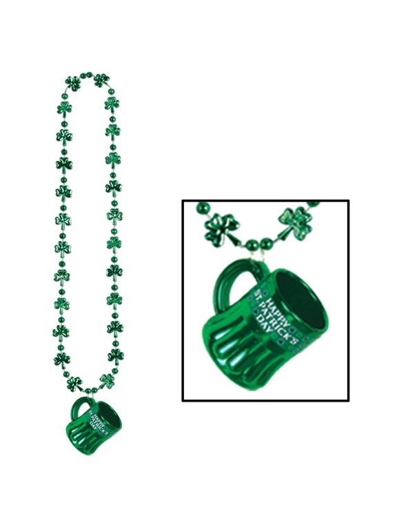 Shamrock Beads Necklace With Happy St Pats Mug 33" 30599