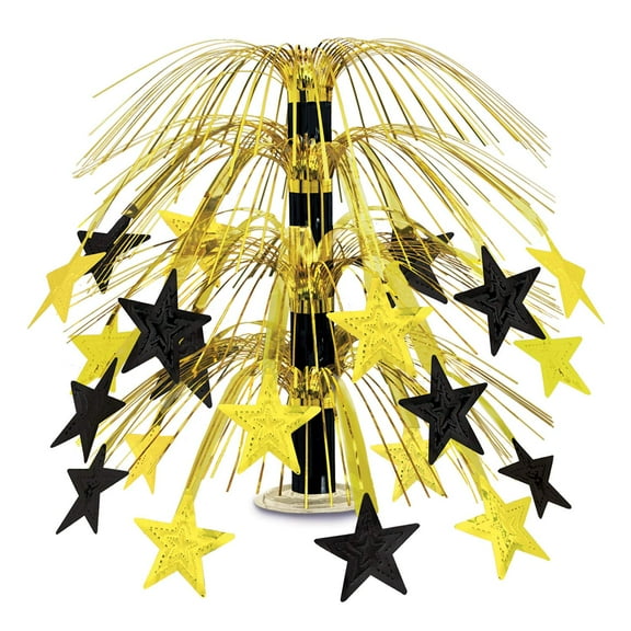 Beistle Shimmering Star Cascade Awards Night Table Centerpiece Hollywood VIP Party Supplies Birthday Graduation New Year's Eve Decorations, 18", Black/Gold