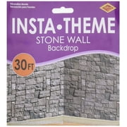 Beistle Halloween Stone Wall Backdrop, Medieval Photo Halloween Decor, Office Party & Conference Room Spooky Supplies, Plastic Brick Fantasy Insta Theme, 4' x 30'