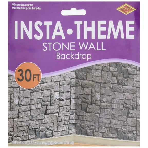 Beistle Halloween Stone Wall Backdrop, Medieval Photo Halloween Decor, Office Party & Conference Room Spooky Supplies, Plastic Brick Fantasy Insta Theme, 4' x 30'