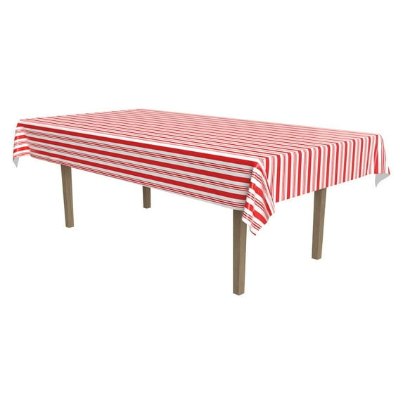 Beistle Striped Tablecover, 54 by 108-Inch, Red/White