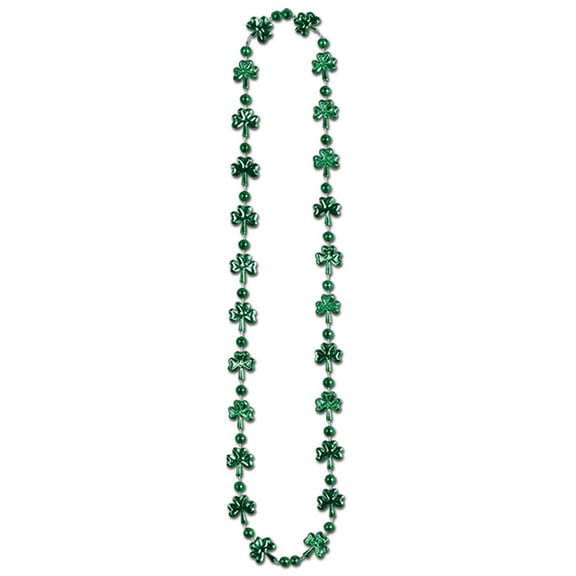 Beistle Supplies Plastic Novelty Shamrock Beaded Necklace for Happy St Patricks Day Party Favors, 33", Green