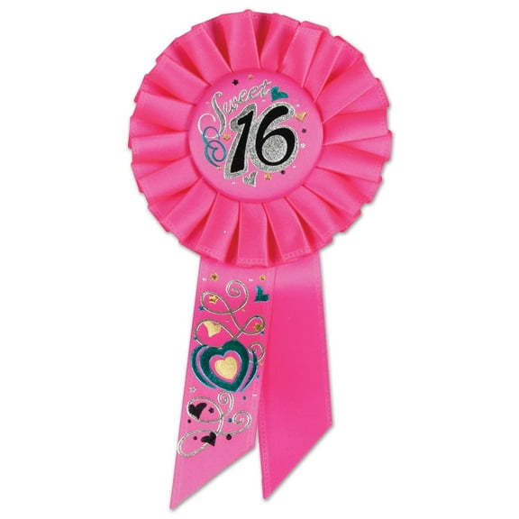6 Pack Beistle Sweet 16 Birthday Party Rosette- Pink with Hearts