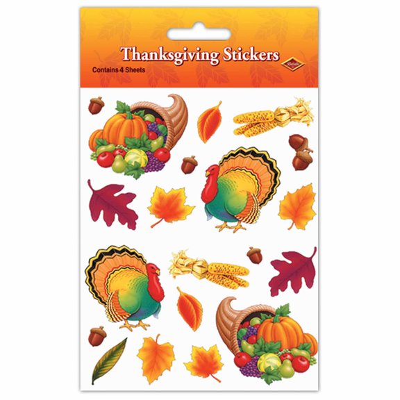 Beistle - Thanksgiving Stickers - 4¾" x 7½" - Pack of 12