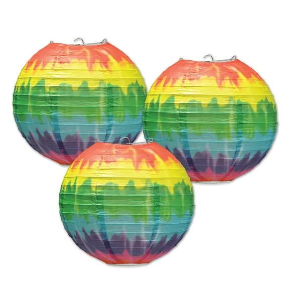 Beistle Tie Dyed Groovy Paper Lanterns 3 Piece 60s Theme Party 1960s Peace Love Happinenss Hanging Decor Birthday Supplies, 9.5", Multicolored