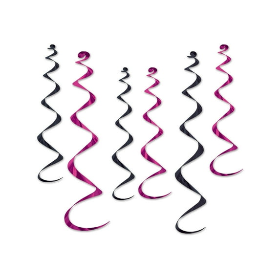 Beistle Twirly Whirlys, 4 to 24-Inch/2 to 36-Inch, Cerise/Black