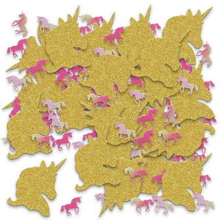 Beistle Unicorn Deluxe Sparkle Confetti - Gold & Iridescent - Pack of 12