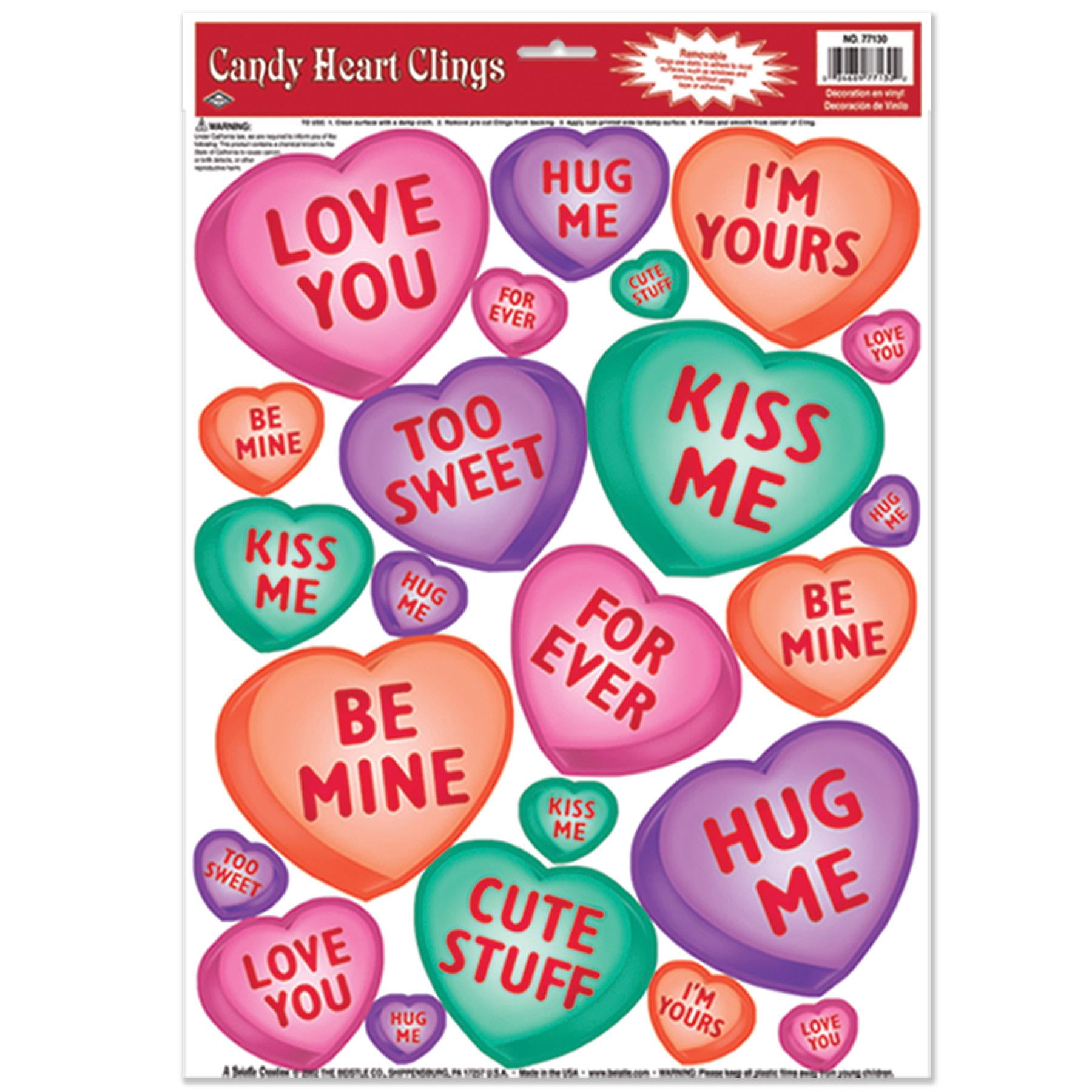 Beistle Valentines Day Candy Heart Clings (12 Sheets per Case)