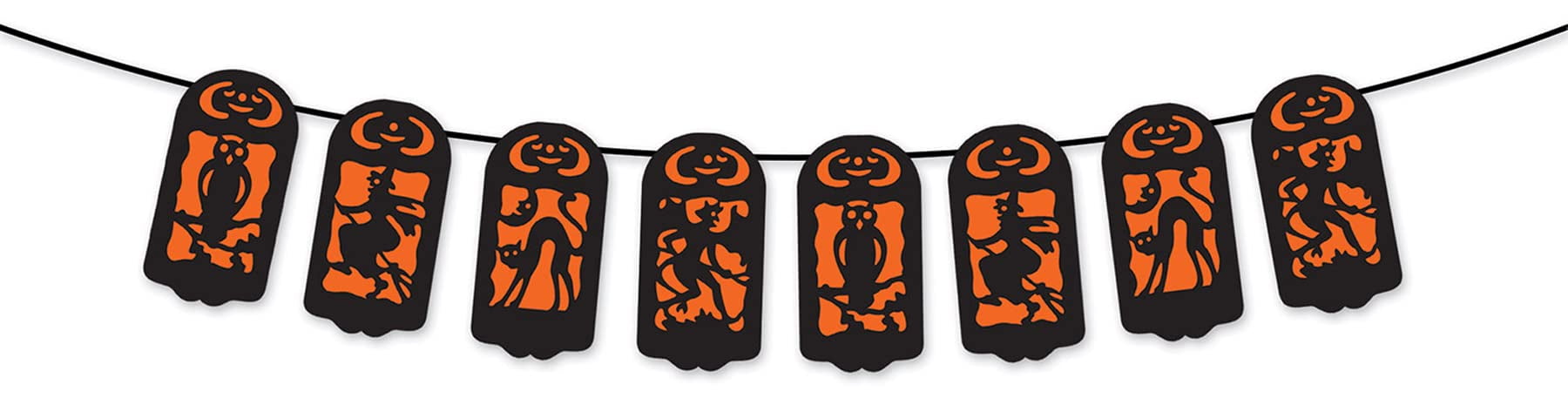 Beistle Vintage Halloween Streamer Hanging Banner Spooky Decorations, 7" x 6', Black/Orange
