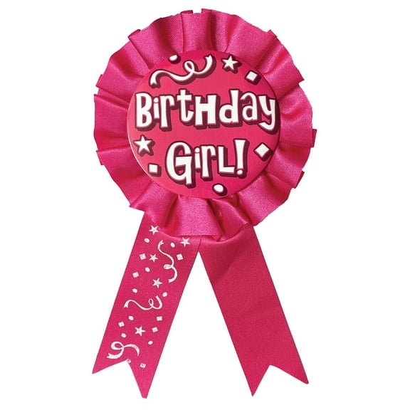 Beistle Wearable Happy Girl Award Ribbon to Wear for Celebration 1st Birthday Party Supplies, 3.75" x 6.5", Pink/White