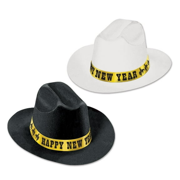25 Pack Beistle New Year's Eve Western Nights Cowboy Hats asst black & white