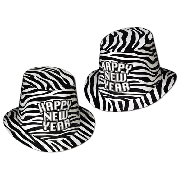 25 Pack Beistle Zebra Print New Years Party Hi-Hat