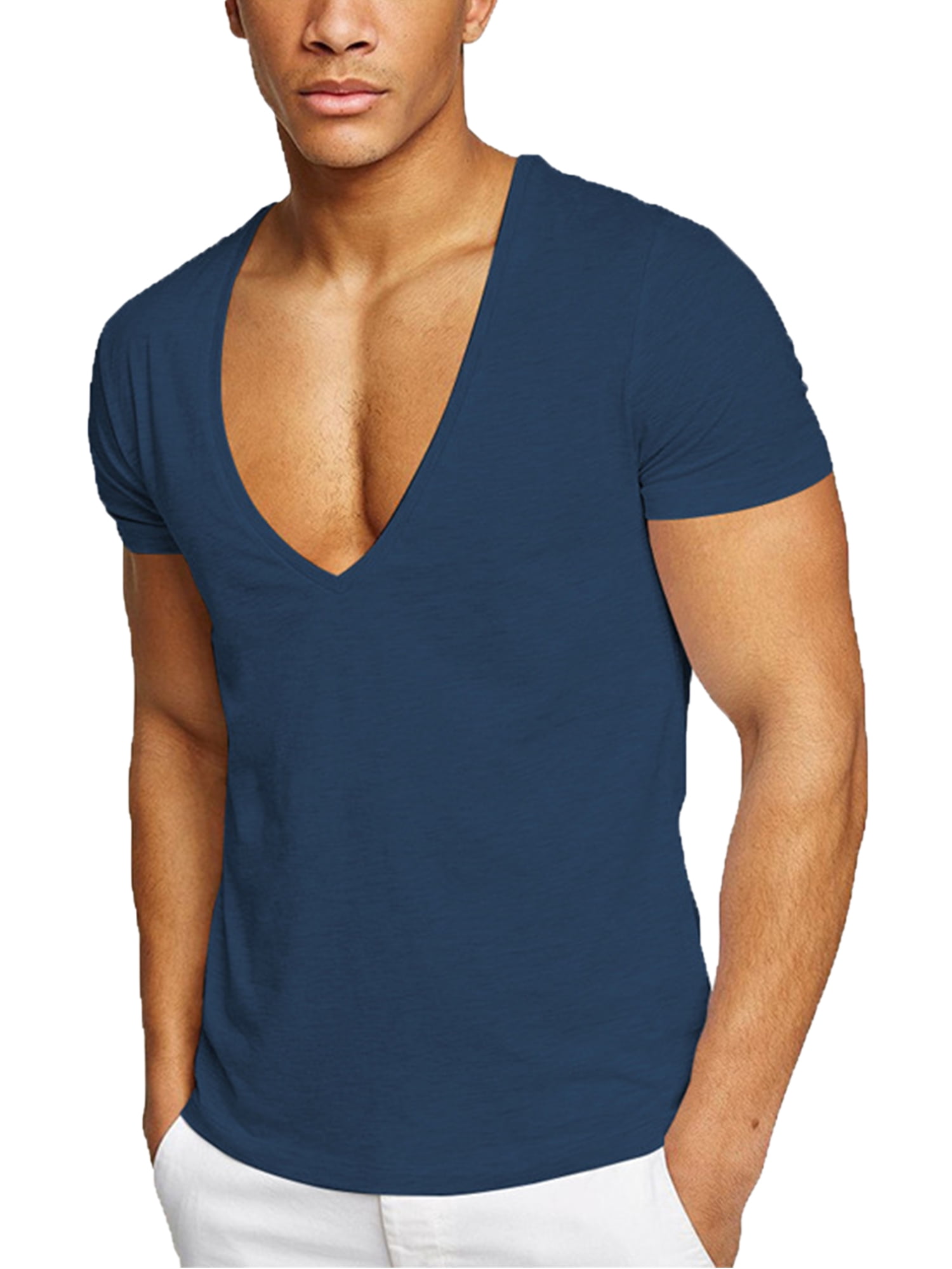 Beiwei Mens Deep V Neck T Shirts Slim Fit Summer Basic Tee Shirt