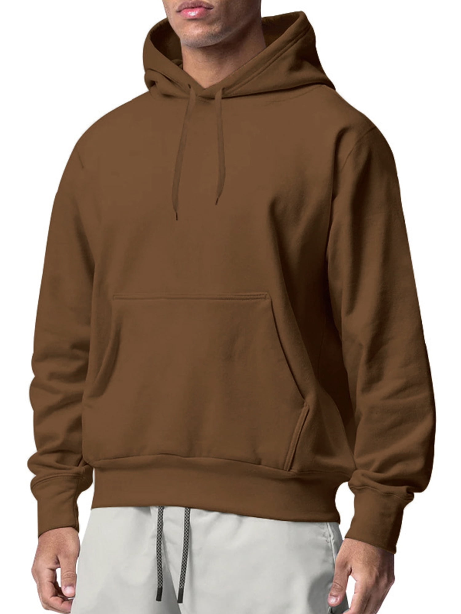 Beiwei Mens Hooded Sweatshirt Solid Color Sweatshirts Long Sleeve ...