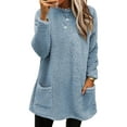 thumbnail image 1 of Beiwei Women Fluffy Crew Neck Tops Long Sleeve Loose Pullover Ladies Plain Dailywear T-shirt Light Blue L, 1 of 2